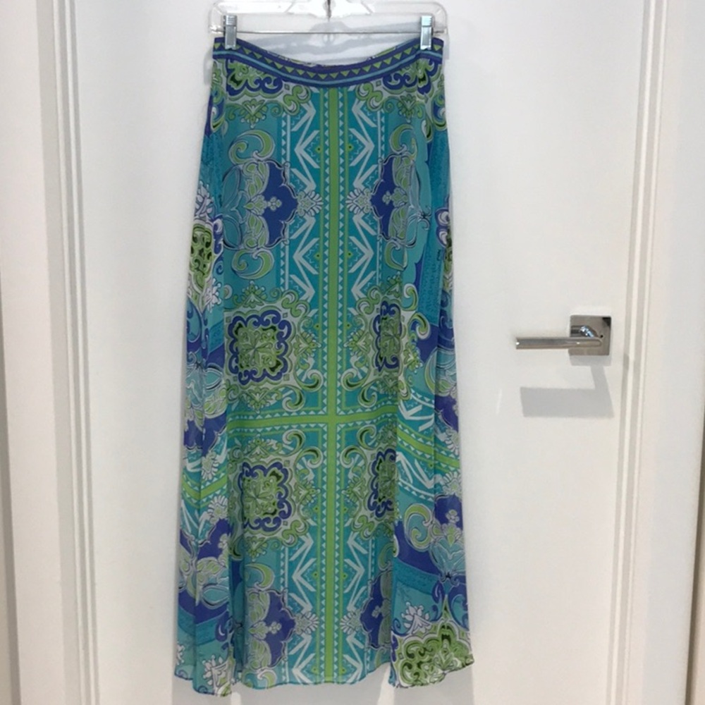 NWOT Gorgeous Hale Bob Blue, Green Multi Patterned Maxi Skirt